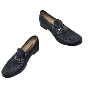 Womens Tifosi Design Black Leather Loafers Chain Detail 41‎ Wide Comfort Slip On